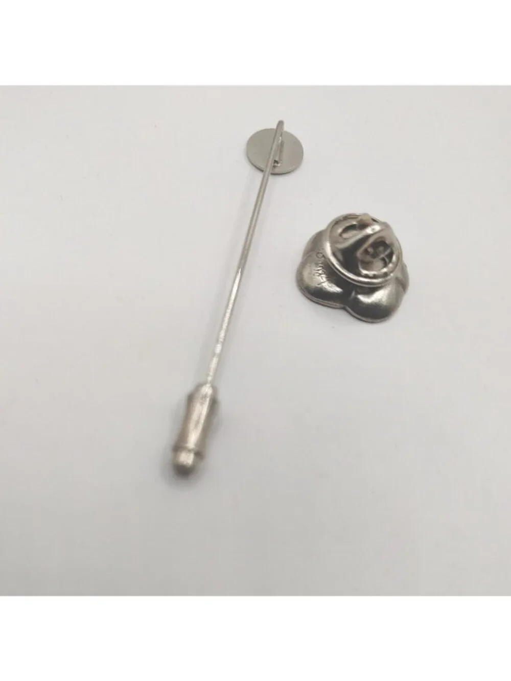 Lot Of 2/stick Pin Silver Tone Signed MV31984 Ying Yang pansy VTG